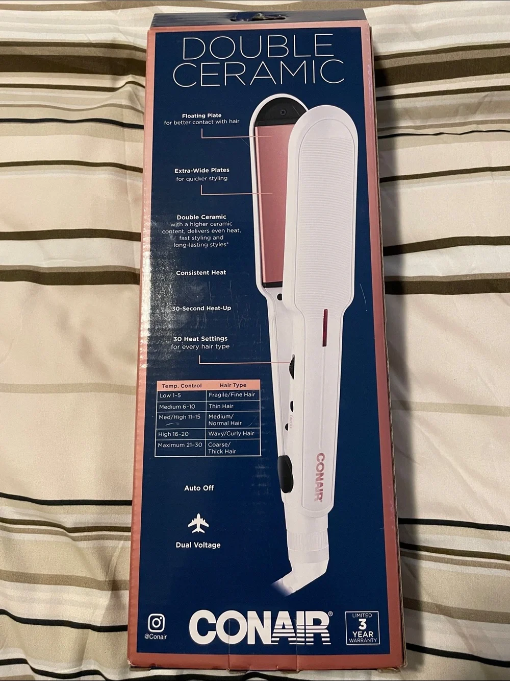 Conair 1 1/2” double Ceramic Flat Iron 30 temp settings anti-frizz protection